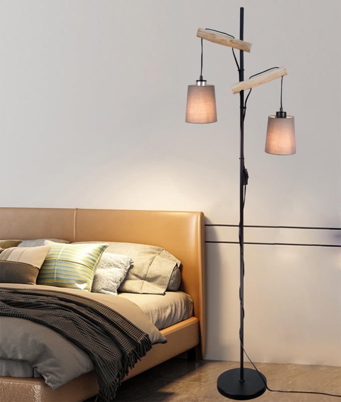 Floor Lamp Tree Branch Silhouette with Dual Pendant Shades Rustic