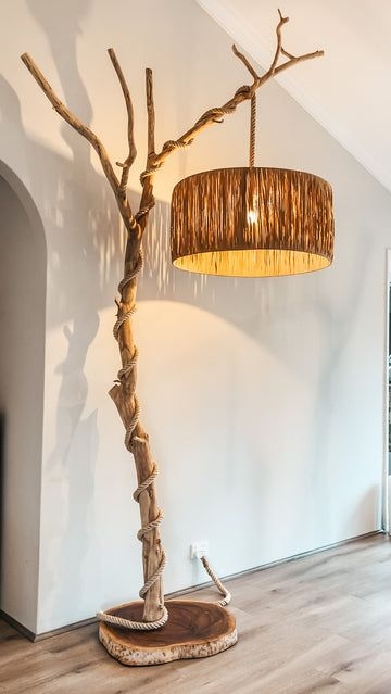 Floor Lamp Tree Branch Stand, Organic Silhouette Natural