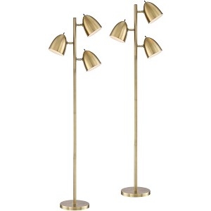 Floor Lamp tree lamp set with adjustable heads in aged brass.