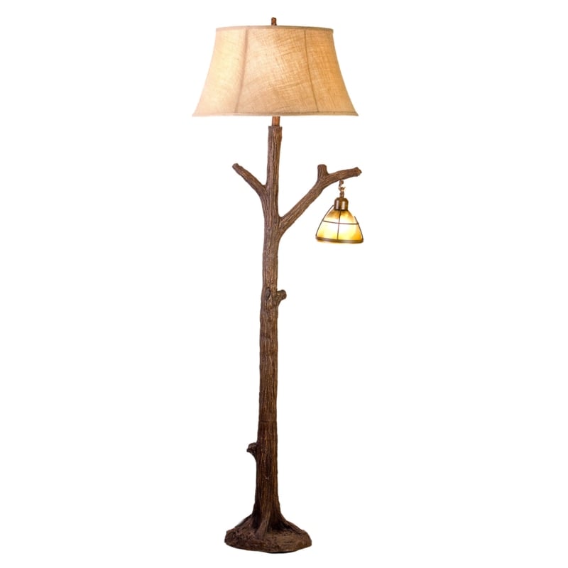 Floor Lamp Tree Silhouette Amber Glass and Integrated Night Light