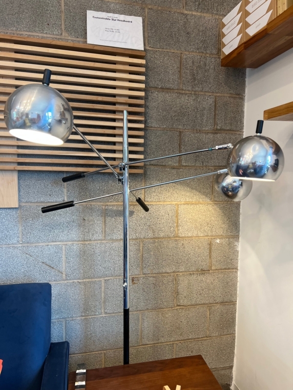 Floor Lamp Triennale Three Arm Adjustable Chrome Orb Shades Mid Century