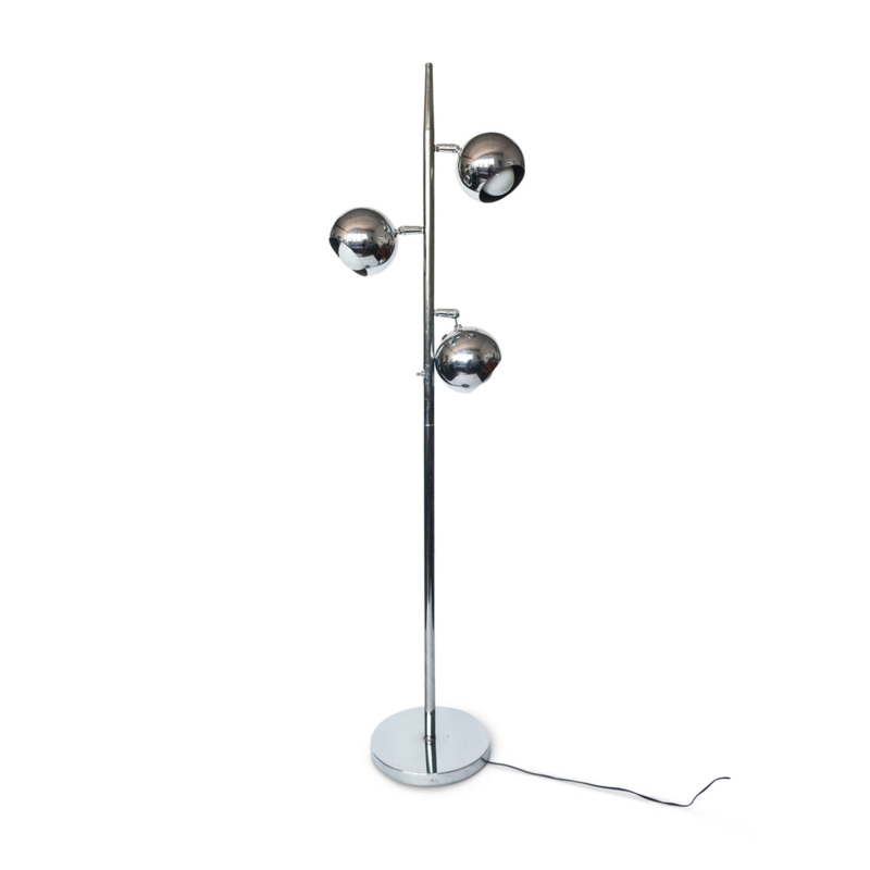 Floor Lamp Triple Eyeball Shades Polished Chrome Adjustable Retro Style