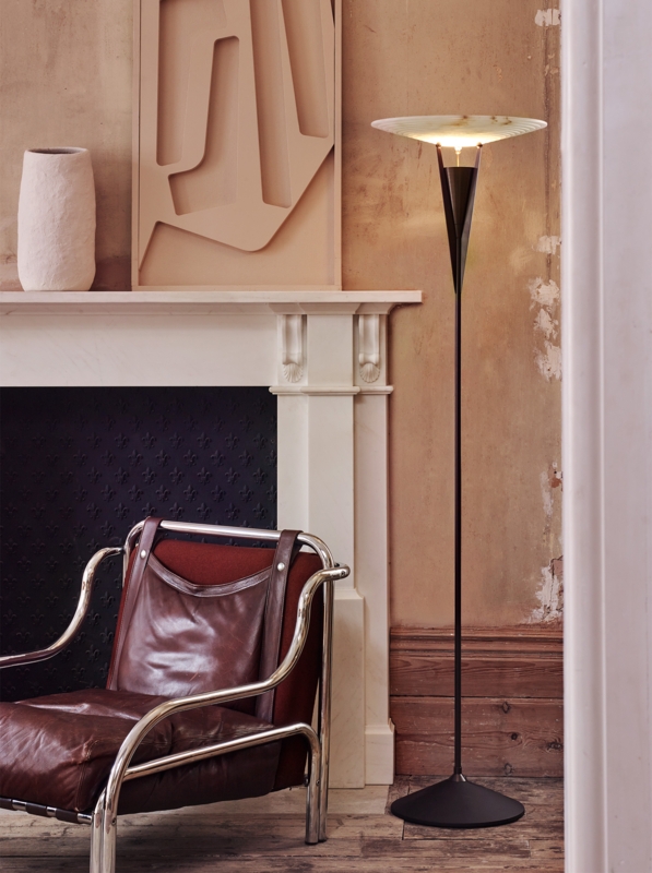 Floor Lamp Tripod Base Brass Toned Finish Disk Shade
