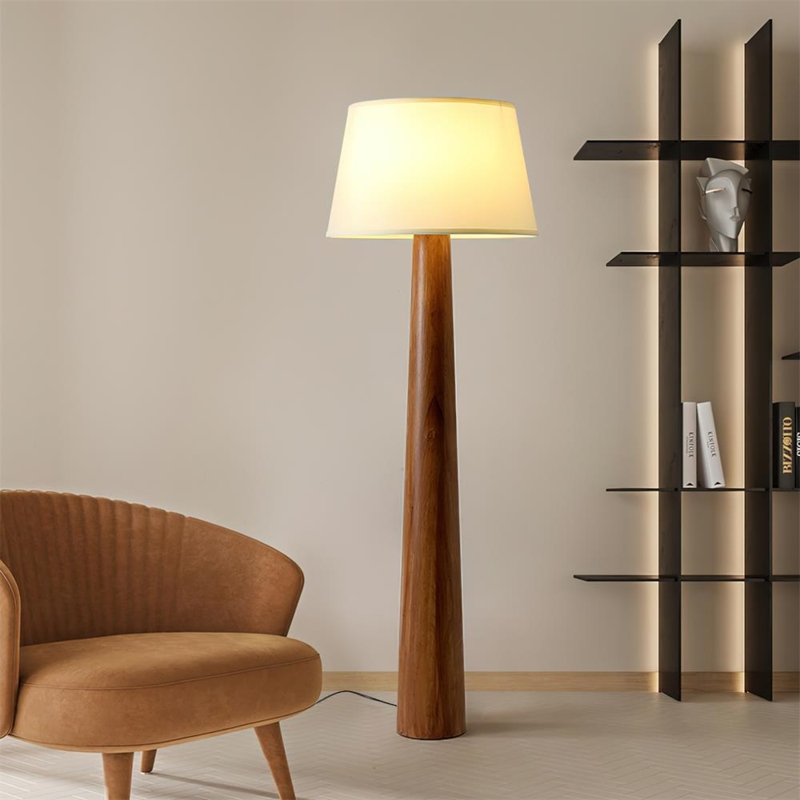 Floor Lamp Tripod Base Fabric Drum Shade Scandinavian Wood Legs