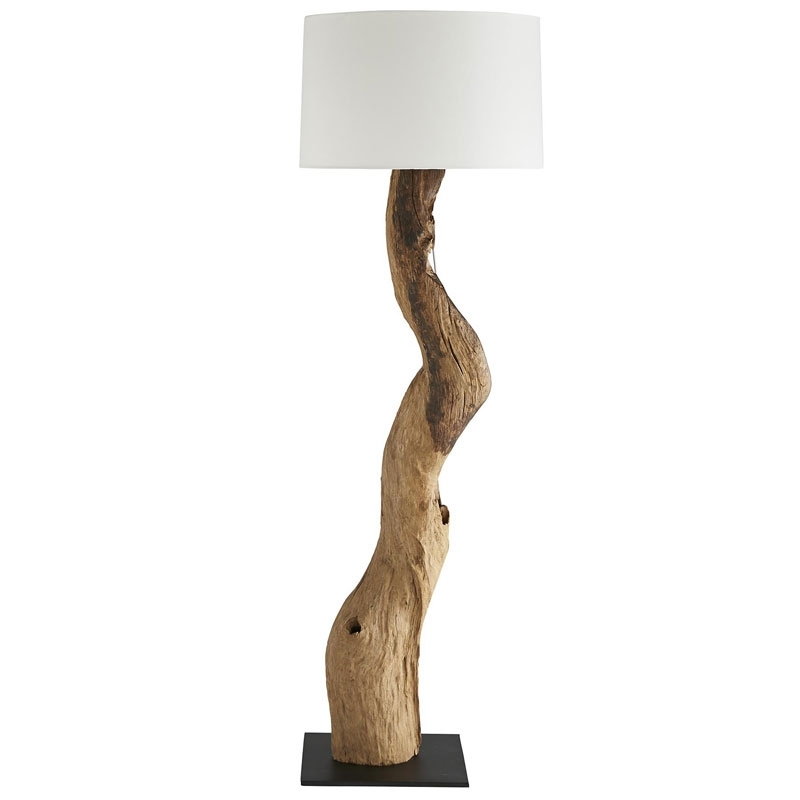 Floor Lamp Tripod Mid-Century Modern Wood Base White Drum Shade