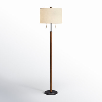 Floor Lamp Turned Spindle Base Dark Wood Finish Tapered Shade