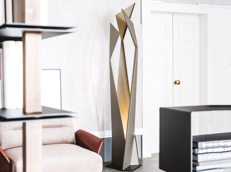 Floor Lamp Twisted Frame Matte Black Sculptural Italian Design
