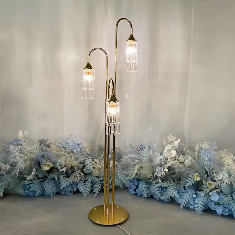 Floor Lamp Ultra Slender Gold Frame Icicle Cluster Shade Glam Luxe