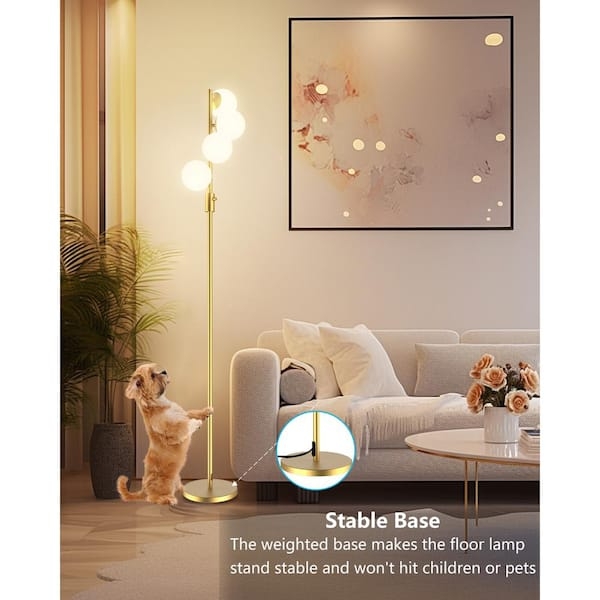Floor Lamp Vertical Globe Stack Polished Gold Finish Frosted Spheres