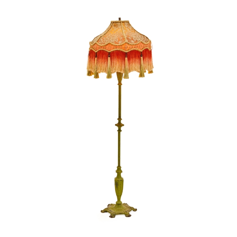 Floor Lamp Vintage Bohemian Tassel Fringe Orange and Green Metal