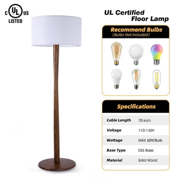 Floor Lamp Walnut Finish Tripod Base Mid-Century Modern