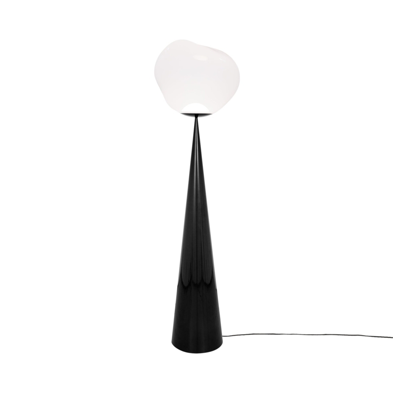 Floor Lamp: Warm Amber Melted Glass Effect Glossy Conical Pedestal