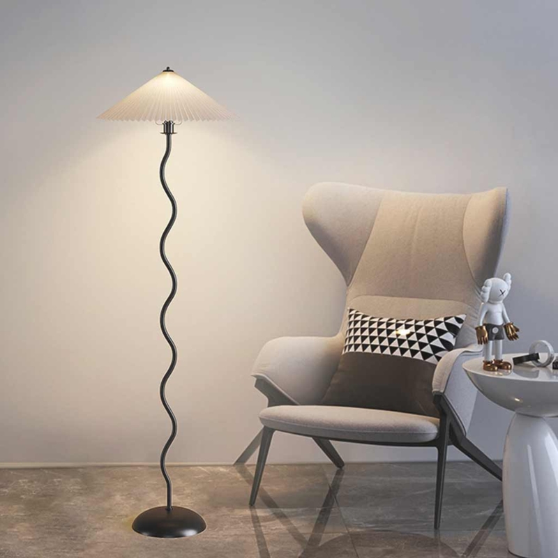 Floor Lamp Wavy Base Sculptural Silhouette Pleated Shade Minimalist