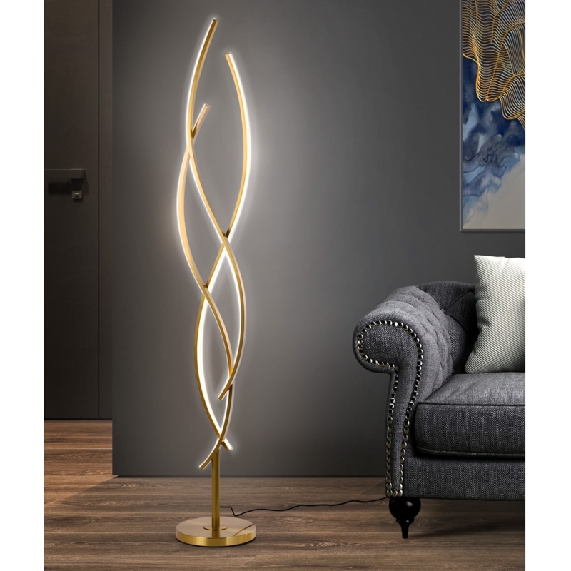 Floor Lamp Wavy S Curve Silhouette Brushed Brass Sculptural LED