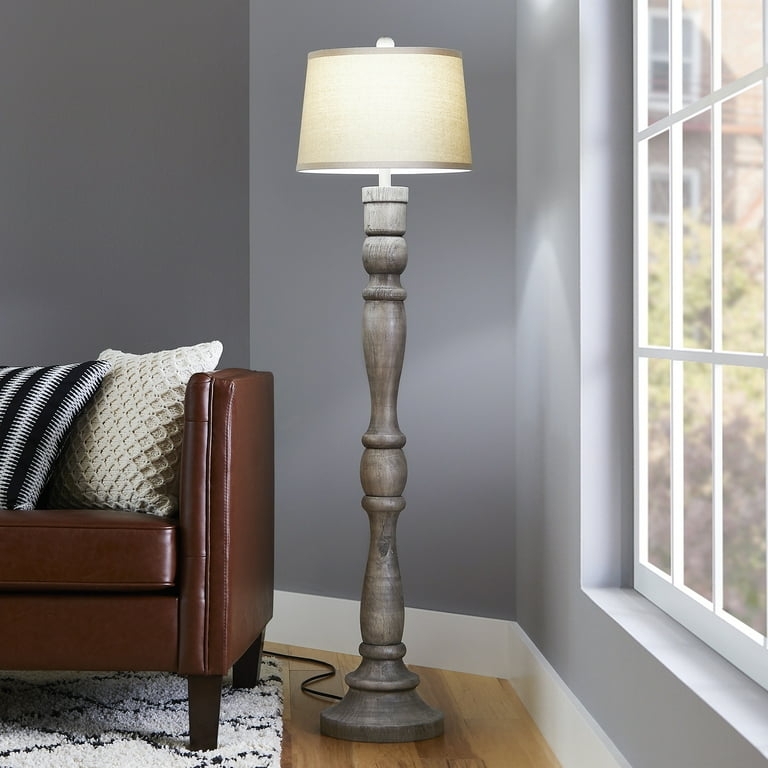 Floor Lamp Weathered Wood Square Columnar Base Farmhouse Lighting