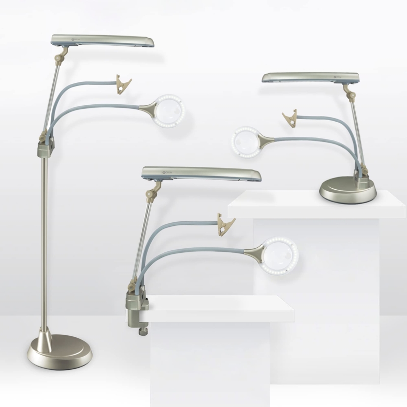 Floor Lamp White 3-In-1 Convertible Design Integrated Magnifier