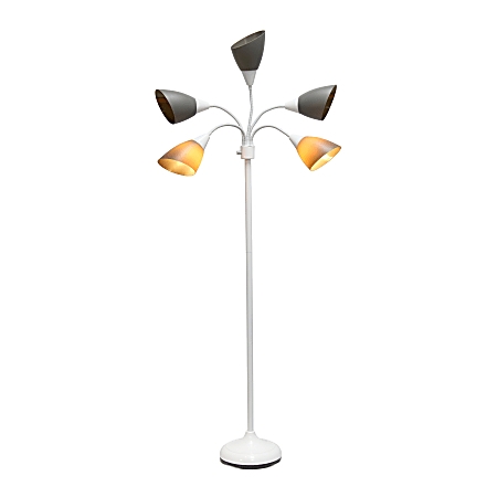 Floor Lamp White and Gray Adjustable Gooseneck Cone Shades Five Light