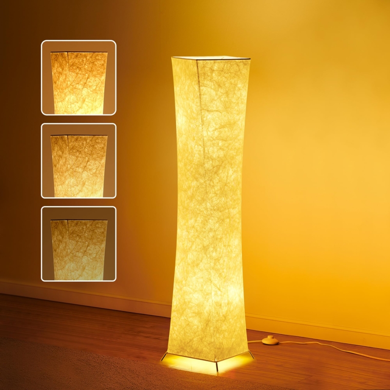 Floor Lamp White Crinkled Fabric Column Standing Shade Ambient