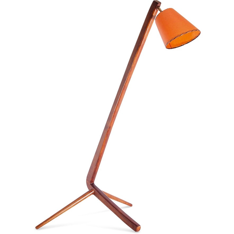 Floor Lamp White Dome Shade Tripod Base Wood Toned Legs Minimalist