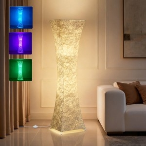 Floor Lamp White Fabric Rectangular Column Contemporary Shade Standing