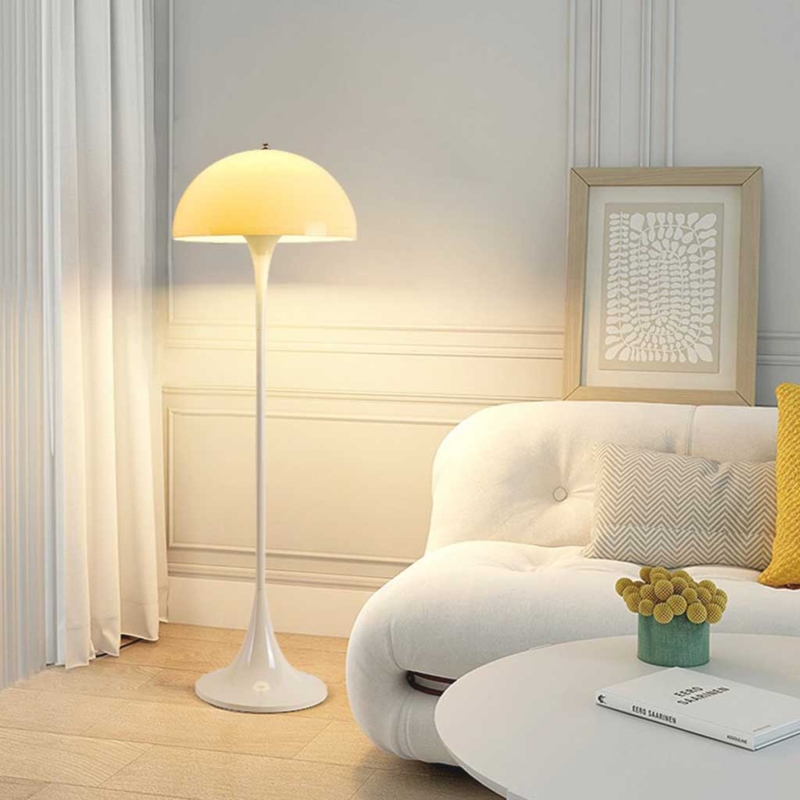 Floor Lamp White Mushroom Dome Shade Acrylic Japandi Style Lighting