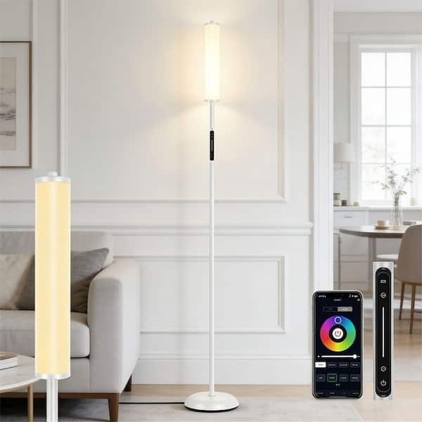 Floor Lamp White RGB Lighting Slim Profile Modern Ambient Column