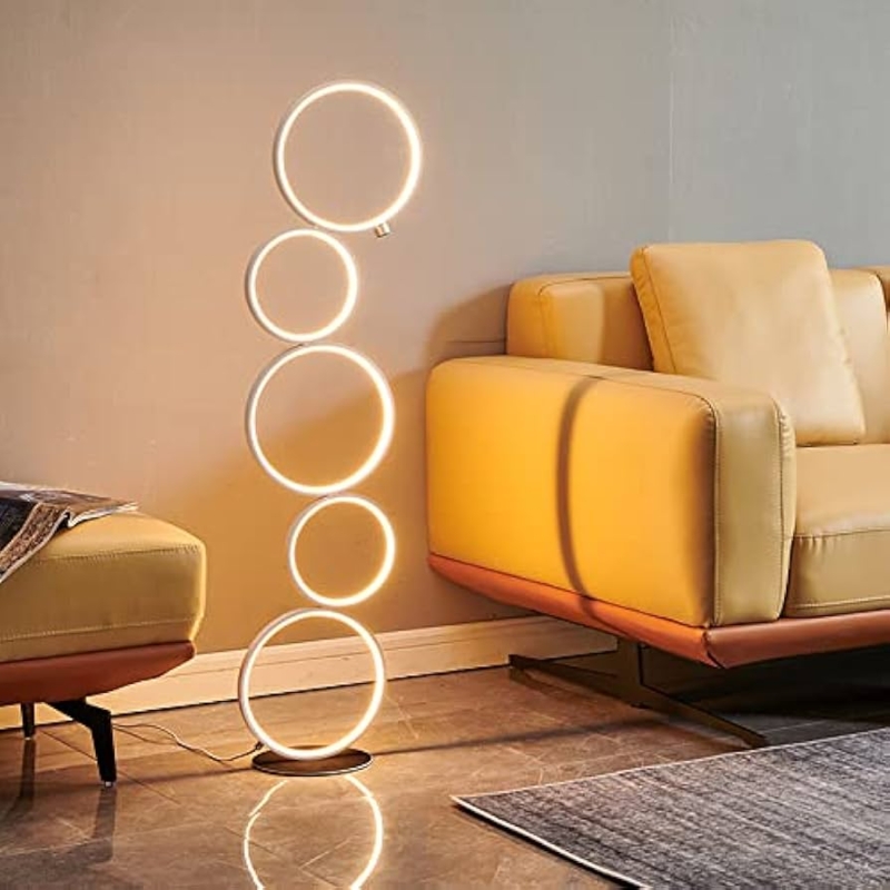 Floor Lamp White Slim Profile LED Disk Head Minimalist