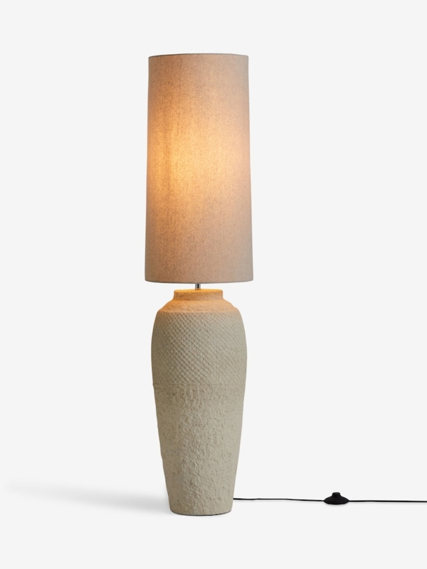 Floor Lamp Whitewashed Spindle Base Tapered Shade Cottage Lighting