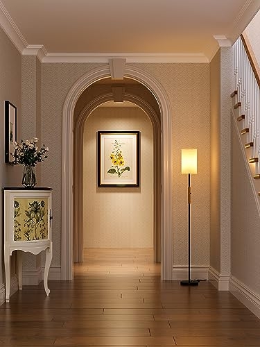 Floor Lamp with Drum Shade, Black Stand, Built-In Dimmer Switch
