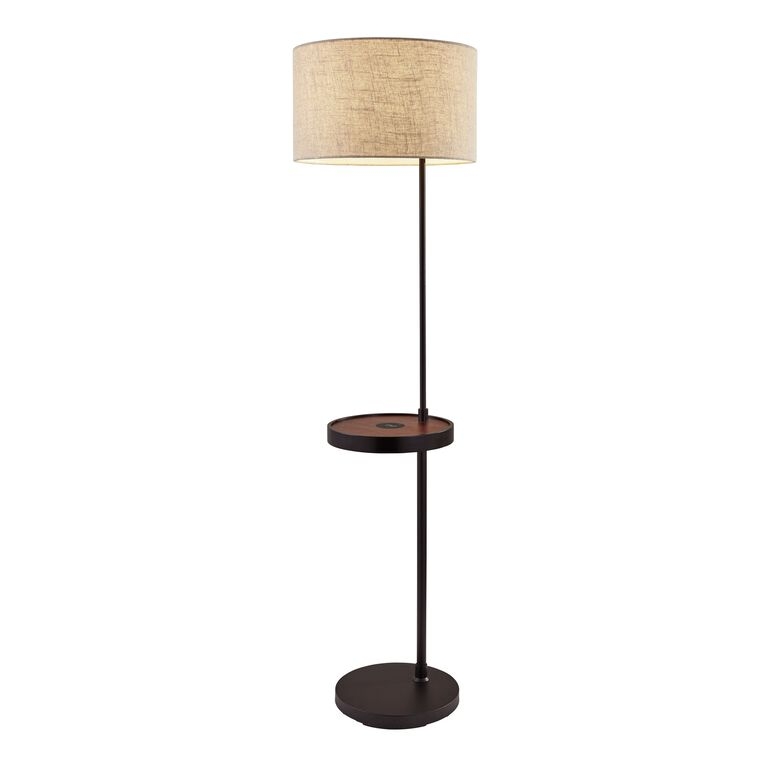 Floor Lamp with Dual Purpose Design, Walnut Finish, Drum Shade