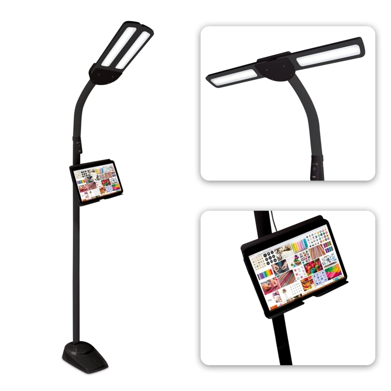 Floor Lamp with Dual Shade, Adjustable Arm, Matte Black