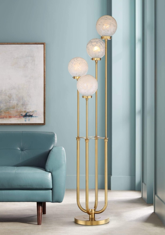 Floor Lamp with Frosted Globe Shades and Staggered Heights