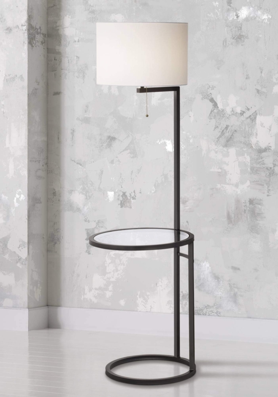 Floor Lamp with Glass Tray Table: Modern Black Metal Standing Light