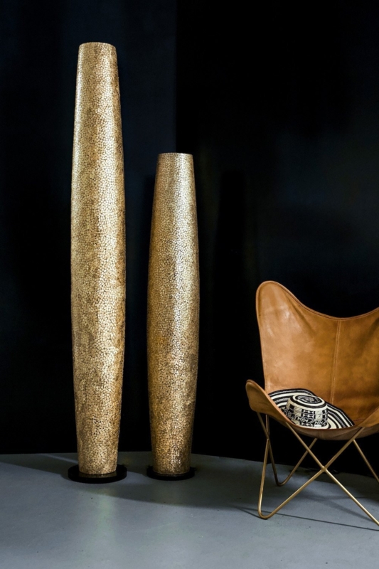 Floor Lamp with gold oyster shells cluster shade and tripod base.