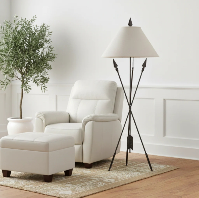 Floor Lamp with Hand Forged Legs, Distressed Finish & Ball Finial