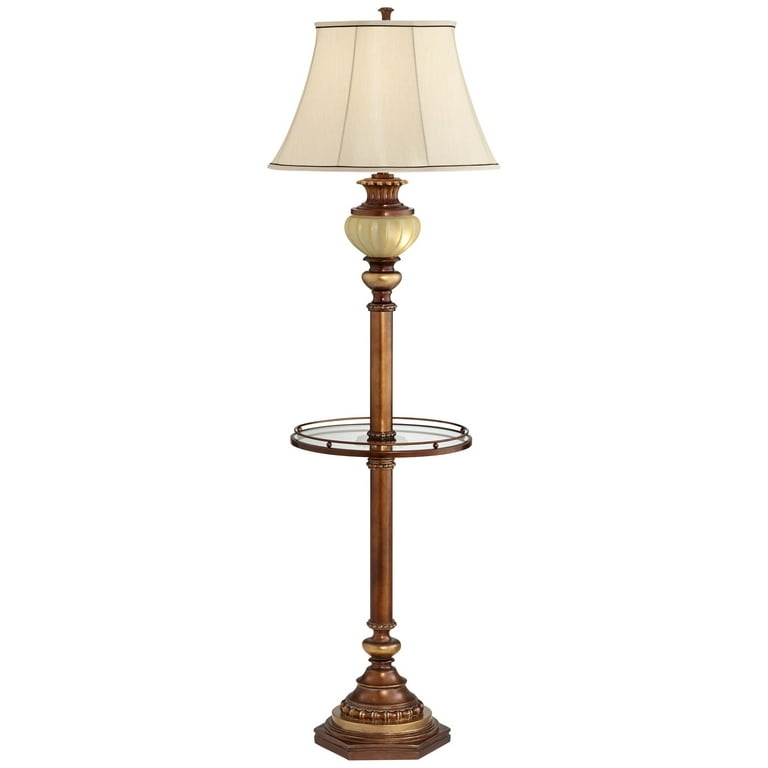 Floor Lamp with Integrated Night Light and Glass Tray: Traditional Bronze