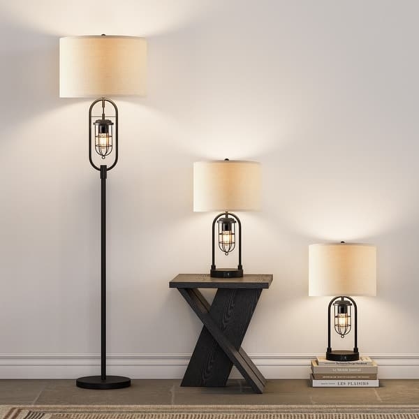 Floor Lamp with Integrated Night Light Distressed Finish