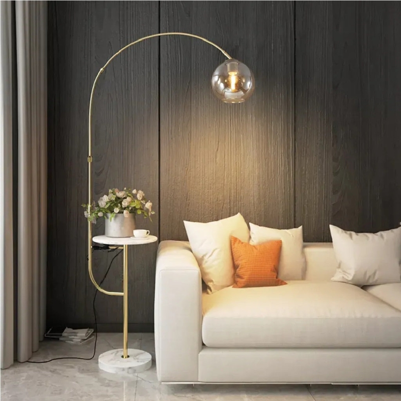 Floor Lamp with Integrated Stone Table Swivel Dome Shade USB Port