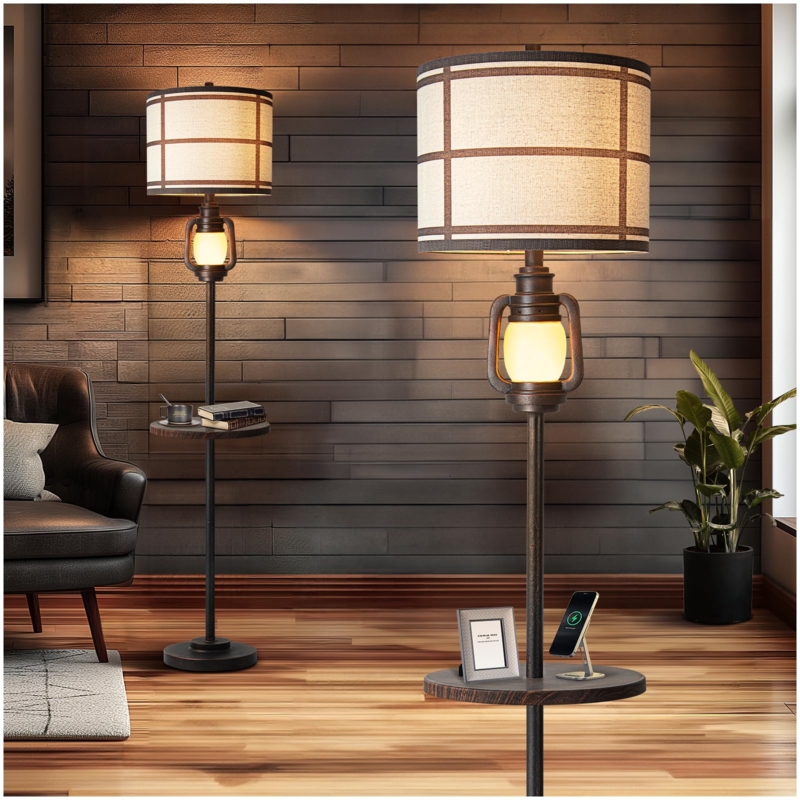 Floor Lamp with Lantern Style Base and Integrated Nightlight Feature