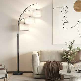 Floor Lamp with Marble Base, Walnut Pole and Black Mushroom Dome Shade