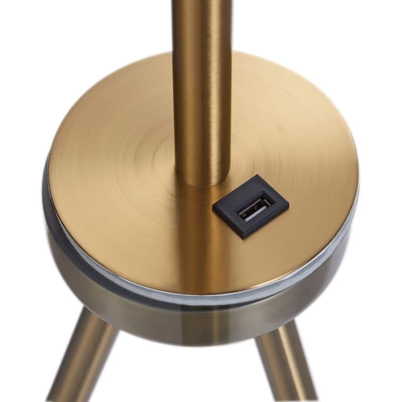 Floor Lamp with Metal Frame, Glass Table, USB, Drum Shade