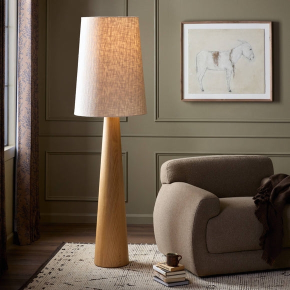 Floor Lamp with Oversized Cream Drum Shade and Slim Black Frame