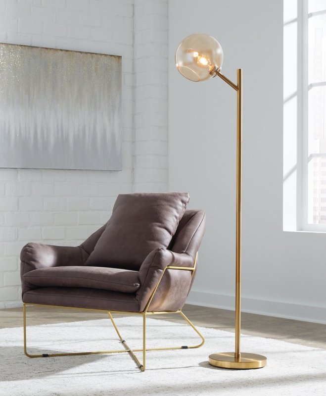 Floor Lamp with oversized drum shade and brushed metal.