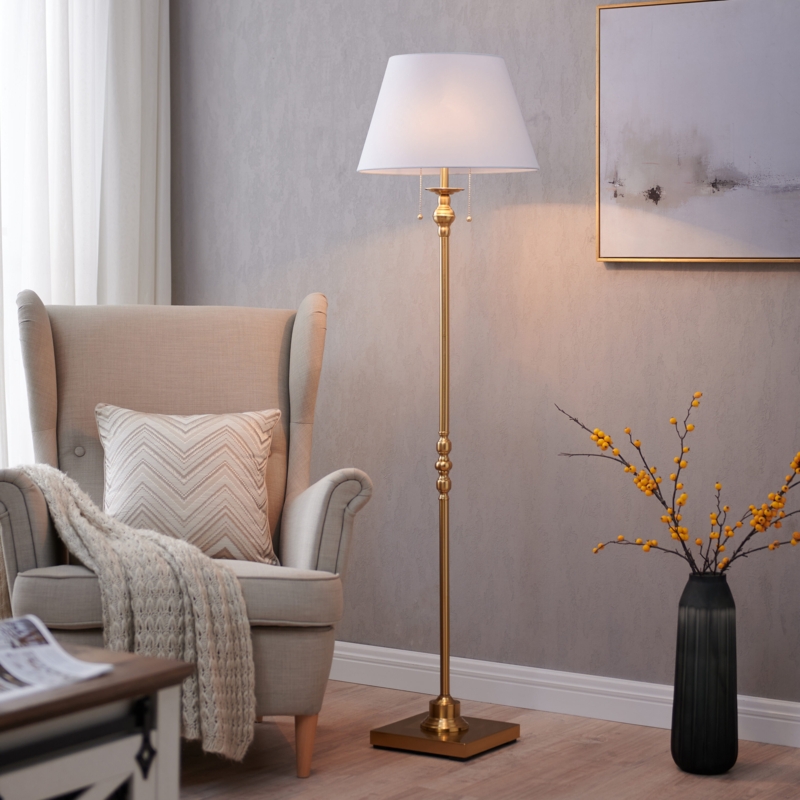 Floor Lamp with Polished Gold Finish and Cream Bell Fabric Shade
