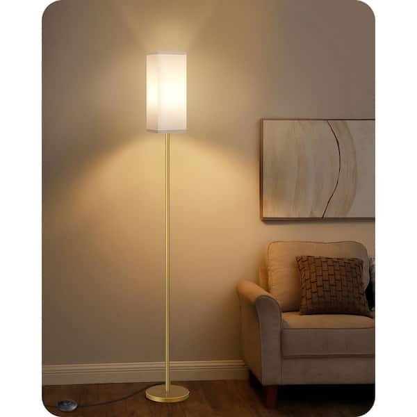 Floor Lamp with Polished Gold Finish Beige Linen Shade Elegant