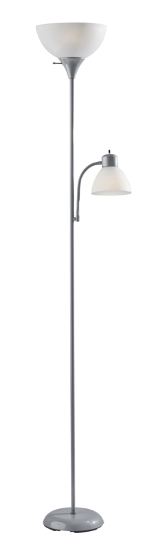 Floor Lamp with Reading Light Silver Frosted Shades Torchiere