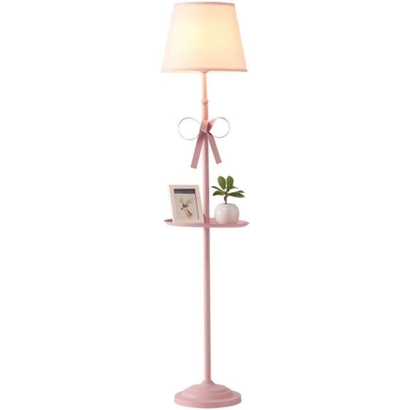 Floor Lamp with Round Tray Shelf Decorative Bow Accent Whimsical
