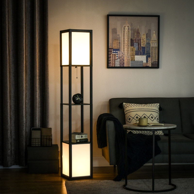 Floor Lamp with Shelves Dual Light Source Matte Finish Functional