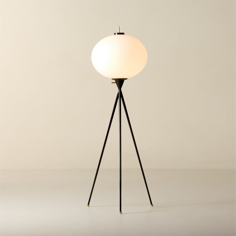 Floor Lamp with Slender Legs, Matte Black Finish & Wide Drum Shade