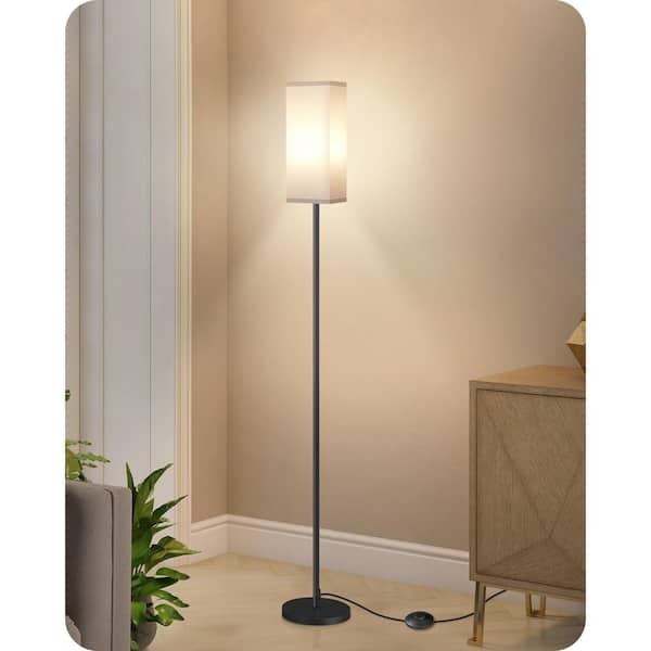 Floor Lamp with Slim Black Pole White Linen Shade Sleek Style